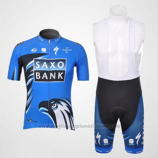 2012 Abbigliamento Ciclismo Saxo Bank Blu Manica Corta e Salopette